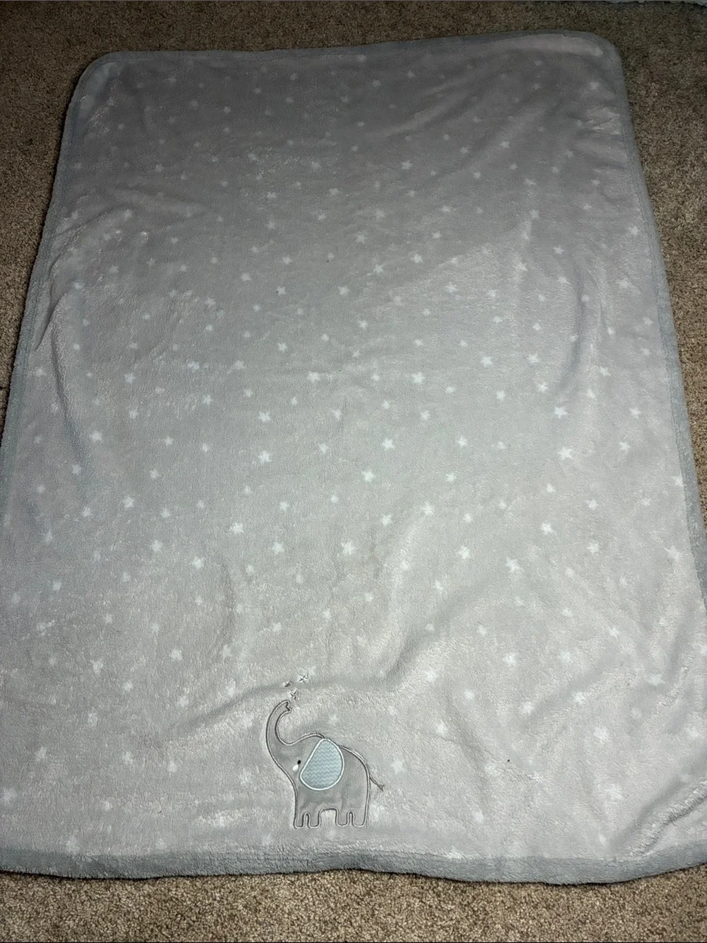Parents Choice Soft Gray Baby Blanket with Elephant Accent 30x40